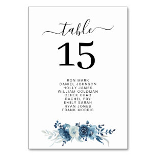 Tarjeta De Mesa número de tabla de boda azul moderno