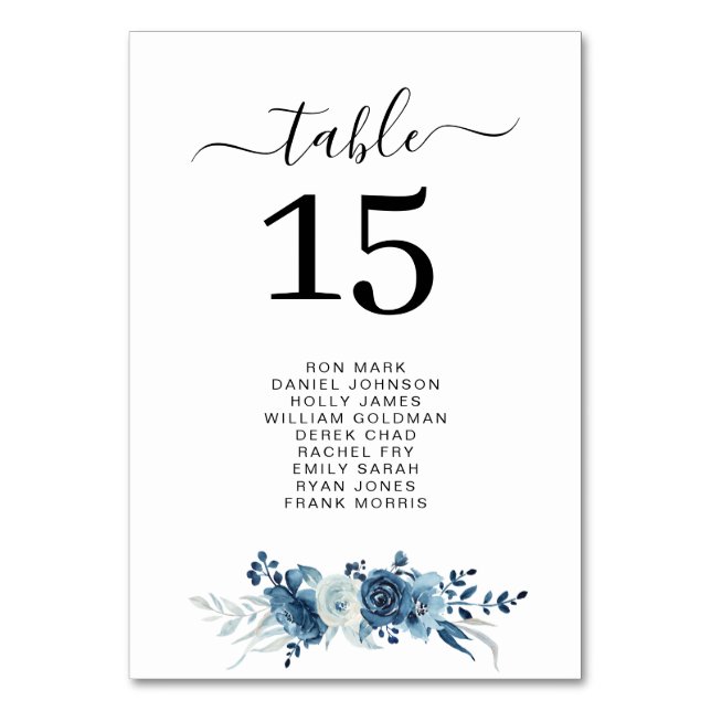 Tarjeta De Mesa número de tabla de boda azul moderno (Anverso)