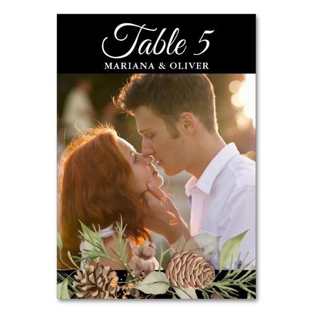 Tarjeta De Mesa Número de tabla de Boda blanco y negro de pino de  (Reverso)