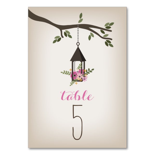 Tarjeta De Mesa Número de tabla de Boda de arboles y linternas de  (Anverso)