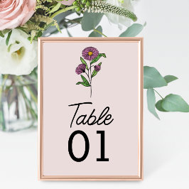 Tarjeta De Mesa Número de tabla de Boda de Aster Púrpura minimalis