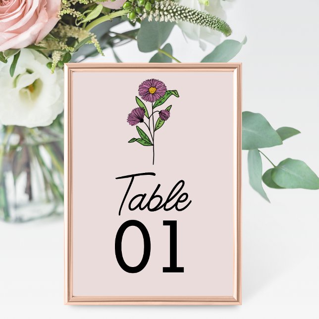 Tarjeta De Mesa Número de tabla de Boda de Aster Púrpura minimalis (Subido por el creador)
