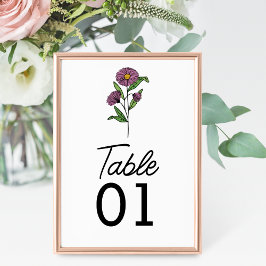 Tarjeta De Mesa Número de tabla de Boda de Aster Púrpura minimalis