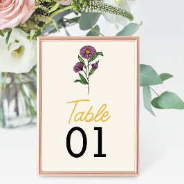 Tarjeta De Mesa Número de tabla de Boda de Aster Púrpura minimalis