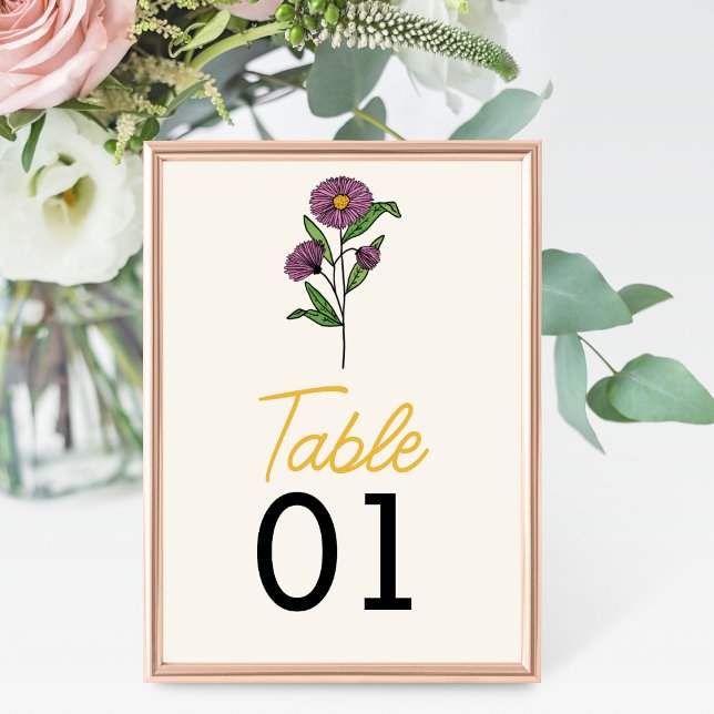 Tarjeta De Mesa Número de tabla de Boda de Aster Púrpura minimalis (Subido por el creador)