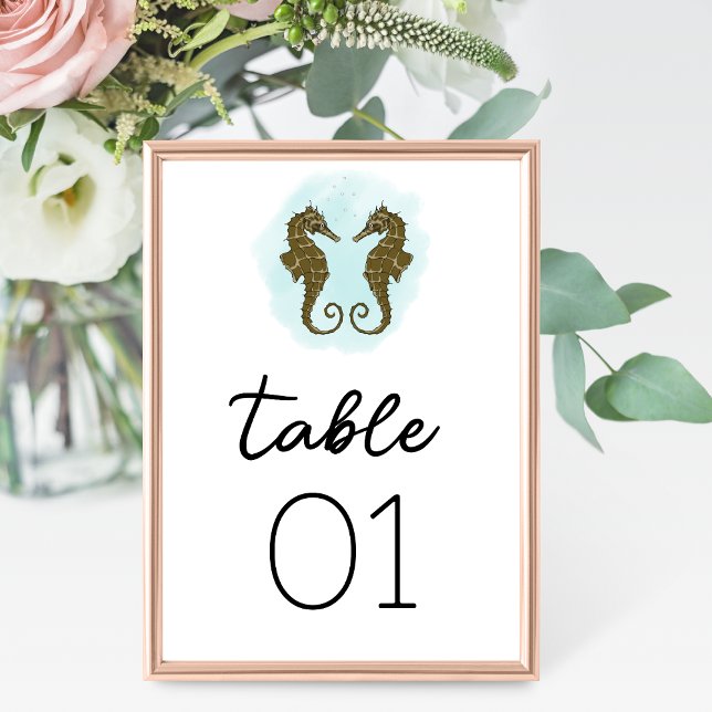Tarjeta De Mesa Número de tabla de Boda de caballito de mar de col (Subido por el creador)