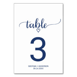 Tarjeta De Mesa Número de tabla de Boda de caligrafía simple azul