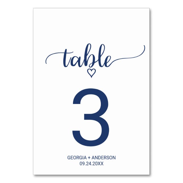 Tarjeta De Mesa Número de tabla de Boda de caligrafía simple azul  (Anverso)