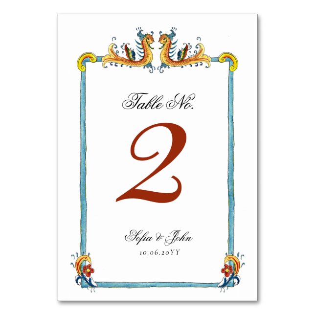 Tarjeta De Mesa Número de tabla de boda de destino italiano (Anverso)