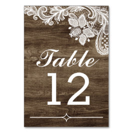 Tarjeta De Mesa Número de tabla de Boda de encaje de madera y vint