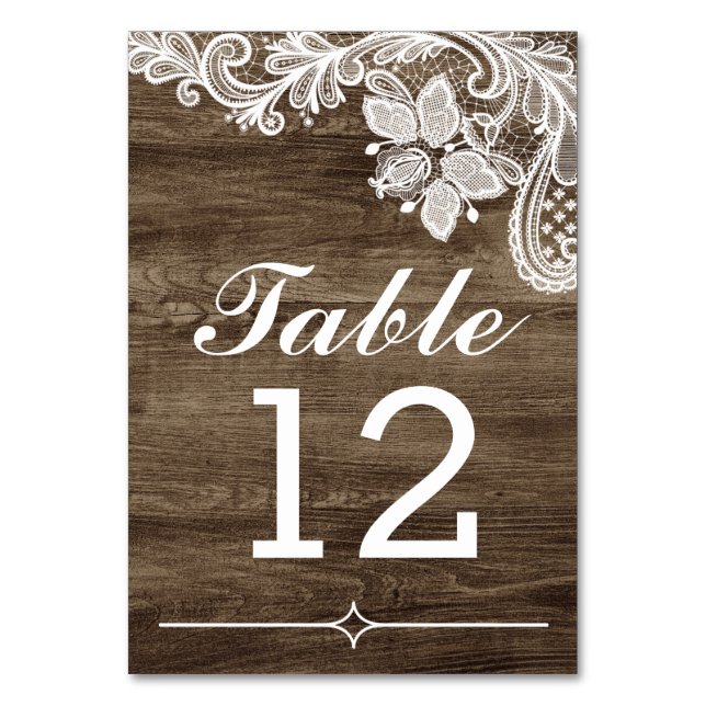 Tarjeta De Mesa Número de tabla de Boda de encaje de madera y vint (Anverso)