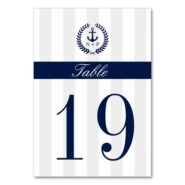 Tarjeta De Mesa Número de tabla de Boda de estilo náutico (Anverso)