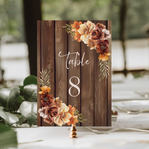 Tarjeta De Mesa Número de tabla de Boda de floral de madera rústic