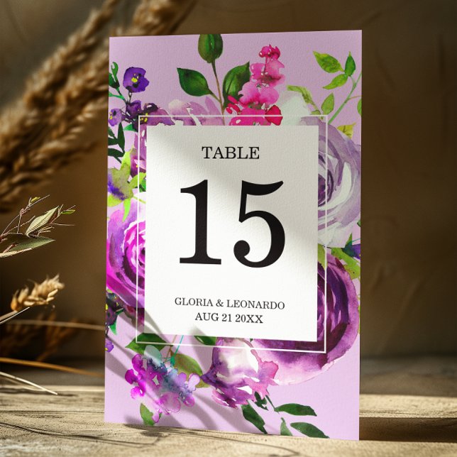 Tarjeta De Mesa Número de tabla de Boda de floral morado románico (Subido por el creador)