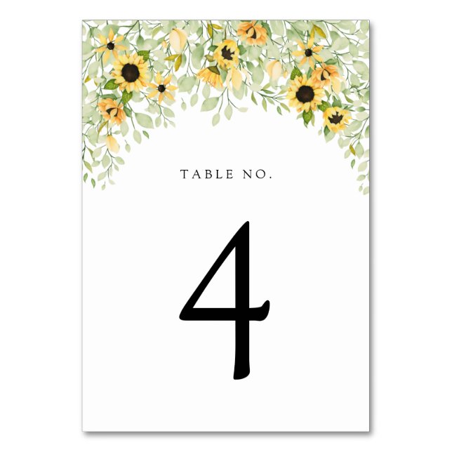 Tarjeta De Mesa Número de tabla de Boda de girasol y vegetación (Anverso)