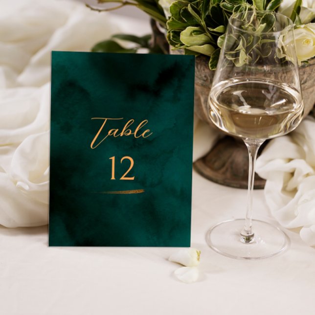 Tarjeta De Mesa Número de tabla de Boda de guión moderno de Emeral (Subido por el creador)