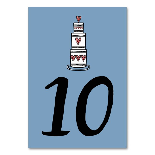 Tarjeta De Mesa Número de tabla de Boda de Ilustracion de torta de (Anverso)