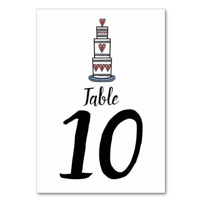 Tarjeta De Mesa Número de tabla de Boda de Ilustracion de torta de (Anverso)