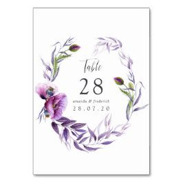 Tarjeta De Mesa Número de tabla de Boda de la amapola violeta