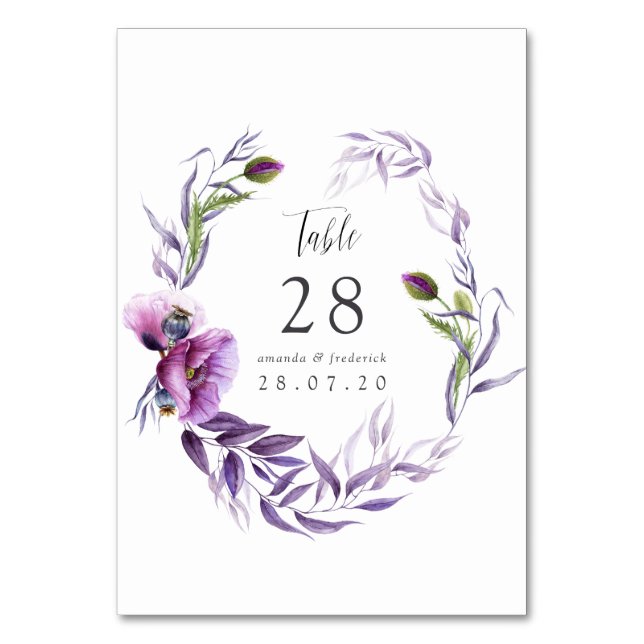 Tarjeta De Mesa Número de tabla de Boda de la amapola violeta (Anverso)