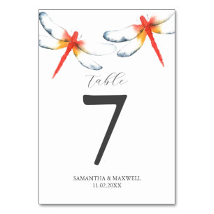 Tarjeta De Mesa Número de tabla de Boda de la libélula roja