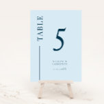 Tarjeta De Mesa Número de tabla de Boda de la línea azul de limpie<br><div class="desc">El número de la mesa,  simple y moderno,  es boda y tiene una línea lateral. El color es azul marino.</div>