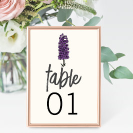 Tarjeta De Mesa Número de tabla de Boda de Larkspur púrpura minima