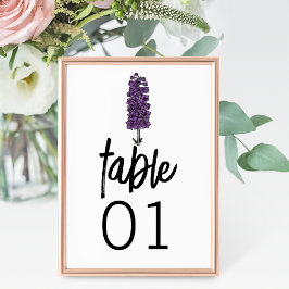 Tarjeta De Mesa Número de tabla de Boda de Larkspur púrpura minima