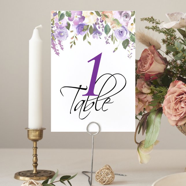 Tarjeta De Mesa Número de tabla de Boda de lavadora floral acuarel (Subido por el creador)