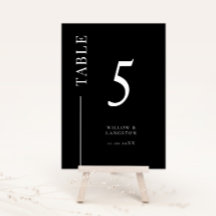 Número de tabla de Boda de línea limpia negra