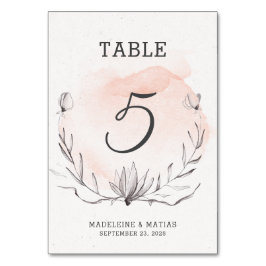 Tarjeta De Mesa Número de tabla de boda de melocotón y floral gris