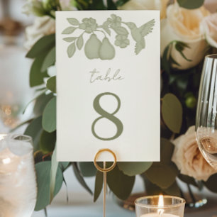 Tarjeta De Mesa Número de tabla de Boda de peras verde sage