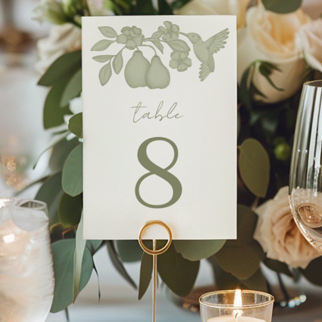 Tarjeta De Mesa Número de tabla de Boda de peras verde sage (Table Number)