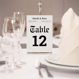 Tarjeta De Mesa Número de tabla de Boda de periódico nostálgico