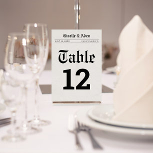 Tarjeta De Mesa Número de tabla de Boda de periódico nostálgico