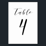 Tarjeta De Mesa Número de tabla de Boda de script Minimalista negr<br><div class="desc">Elegante carta de la Mesa número 4 para fiestas de boda. La tarjeta de tabla boda incluye un hermoso guión minimalista negro. Hay otros números disponibles. Diseñado para ti por Blackberry Boulevard.</div>