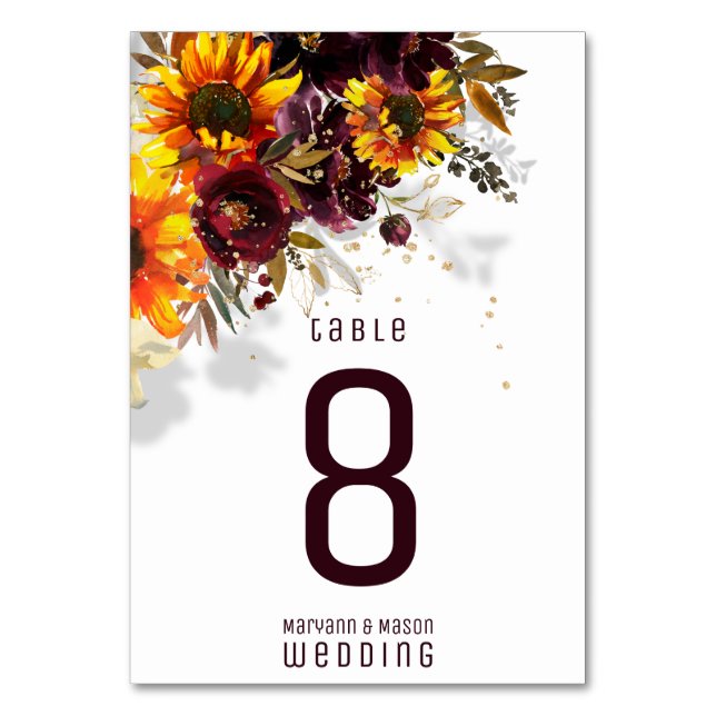 Tarjeta De Mesa Número de tabla de Boda de sol y vino espumoso (Anverso)