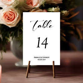 Tarjeta De Mesa Número de tabla de Boda de texto negro moderno