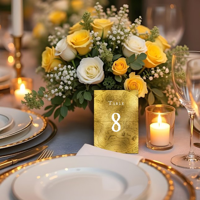 Tarjeta De Mesa Número de tabla de Boda dorado de cosecha (Vintage Golden Wedding Table Number)