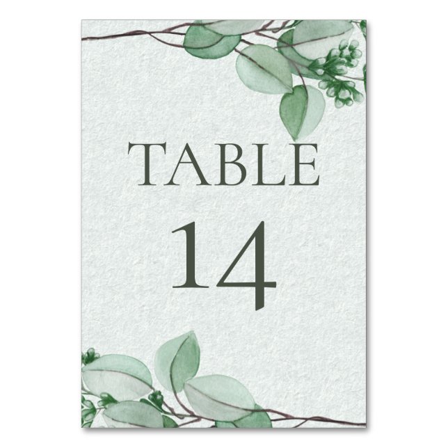 Tarjeta De Mesa Número de tabla de boda | Elegante Eucalía de acua (Anverso)