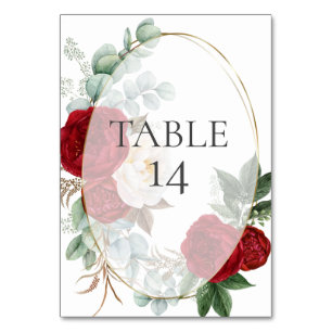 Tarjeta De Mesa Número de tabla de boda   Flores escarlata de peon
