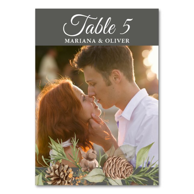 Tarjeta De Mesa Número de tabla de Boda gris de Piedra de Pino de  (Reverso)