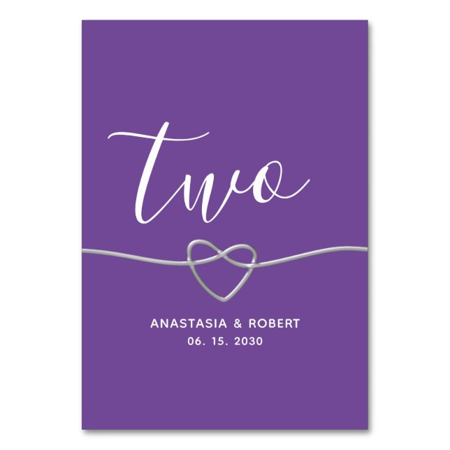 Tarjeta De Mesa Número de tabla de Boda mínimo púrpura (Anverso)
