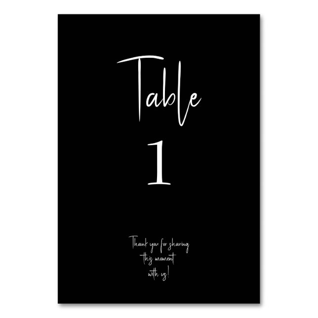 Tarjeta De Mesa Número de tabla de Boda moderno negro (Anverso)