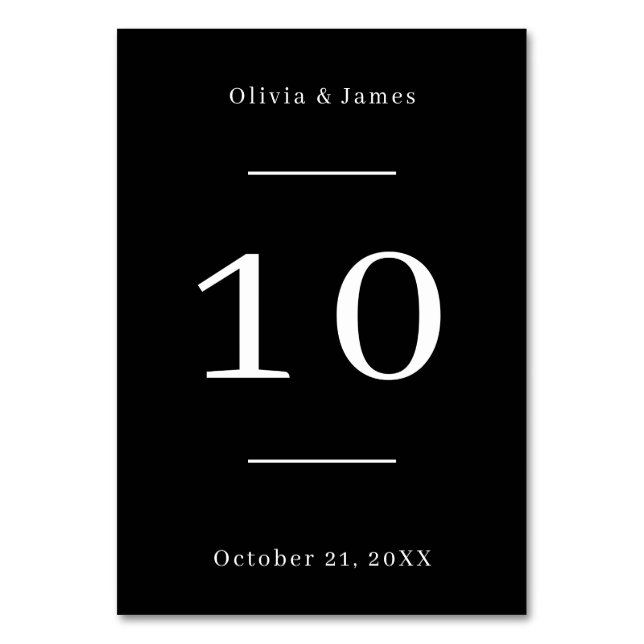 Tarjeta De Mesa Número de tabla de Boda negro (Anverso)