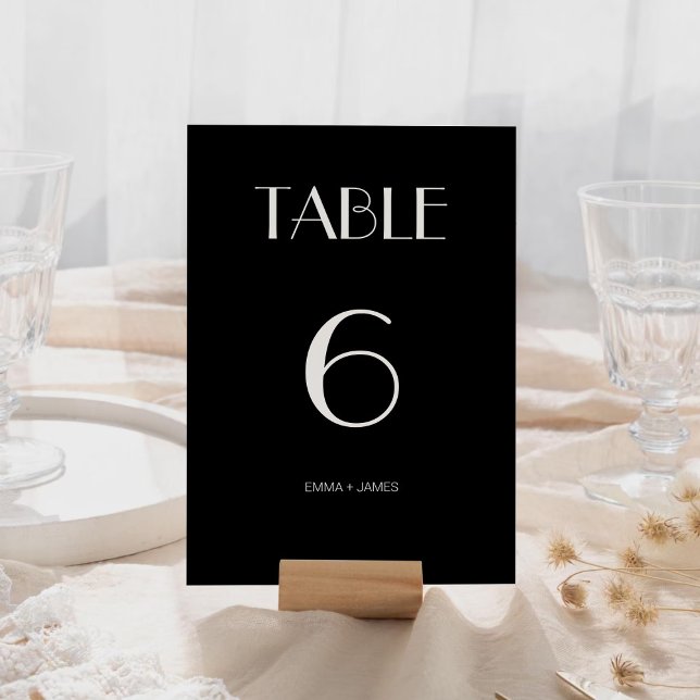Tarjeta De Mesa Número de tabla de Boda negro retro sólido moderno (Modern Retro Solid Black Wedding Table Number)