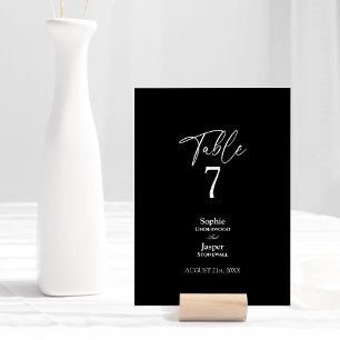 Tarjeta De Mesa Número de tabla de Boda negro simple clásico moder