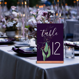 Tarjeta De Mesa Número de tabla de Boda Purple Modern Greenery