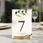 Tarjeta De Mesa Número de tabla de boda Rama de oliva Minimalista<br><div class="desc">Este número de mesa boda incluye un follaje con una rama de olivo acuática. Utilice los campos de plantilla simples para agregar nombres personalizados,  fecha de boda y números de tabla. Para ver la suite boda rústica completa visite www.zazzle.com/dotellabelle Arte acuático y diseño de Victoria Grigaliunas</div>