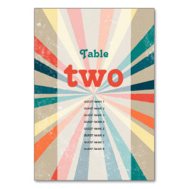 Tarjeta De Mesa Número de tabla de Boda retro de explosión solar c